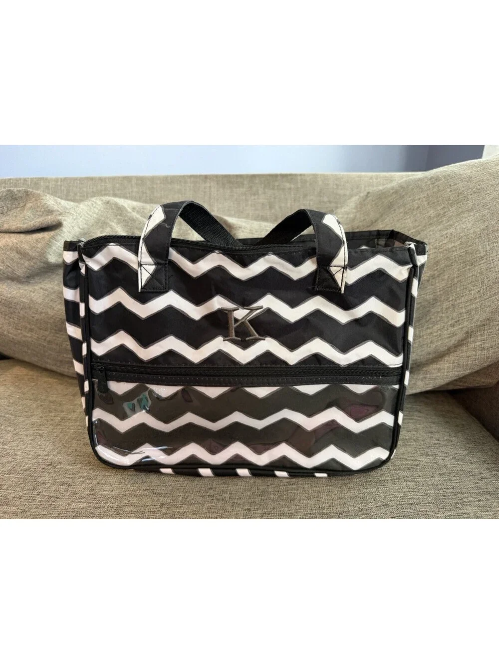 Thirty One True Beauty Bag In Black Chevron Makeup Organizer Monogram K READ